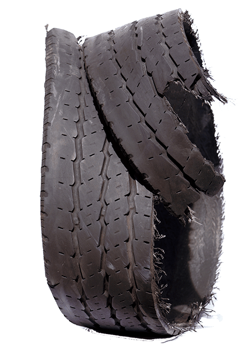 A potential tire case is commonly identified by a tread that has separated from the carcass: 