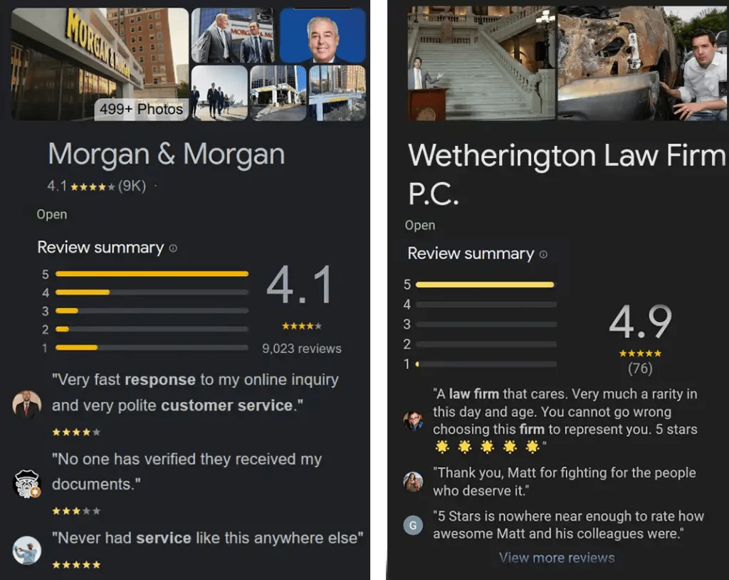 Morgan and Morgan is like a big toolbox with a tool for every problem. They have lots of lawyers who can handle all kinds of legal issues. But because they’re so big, they might not get to spend a lot of time on each person’s case. 