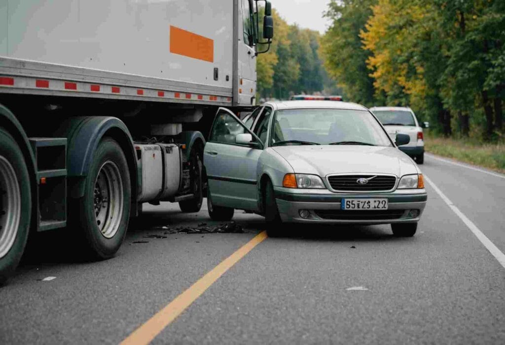 a rear collision scene involving a truck and a car